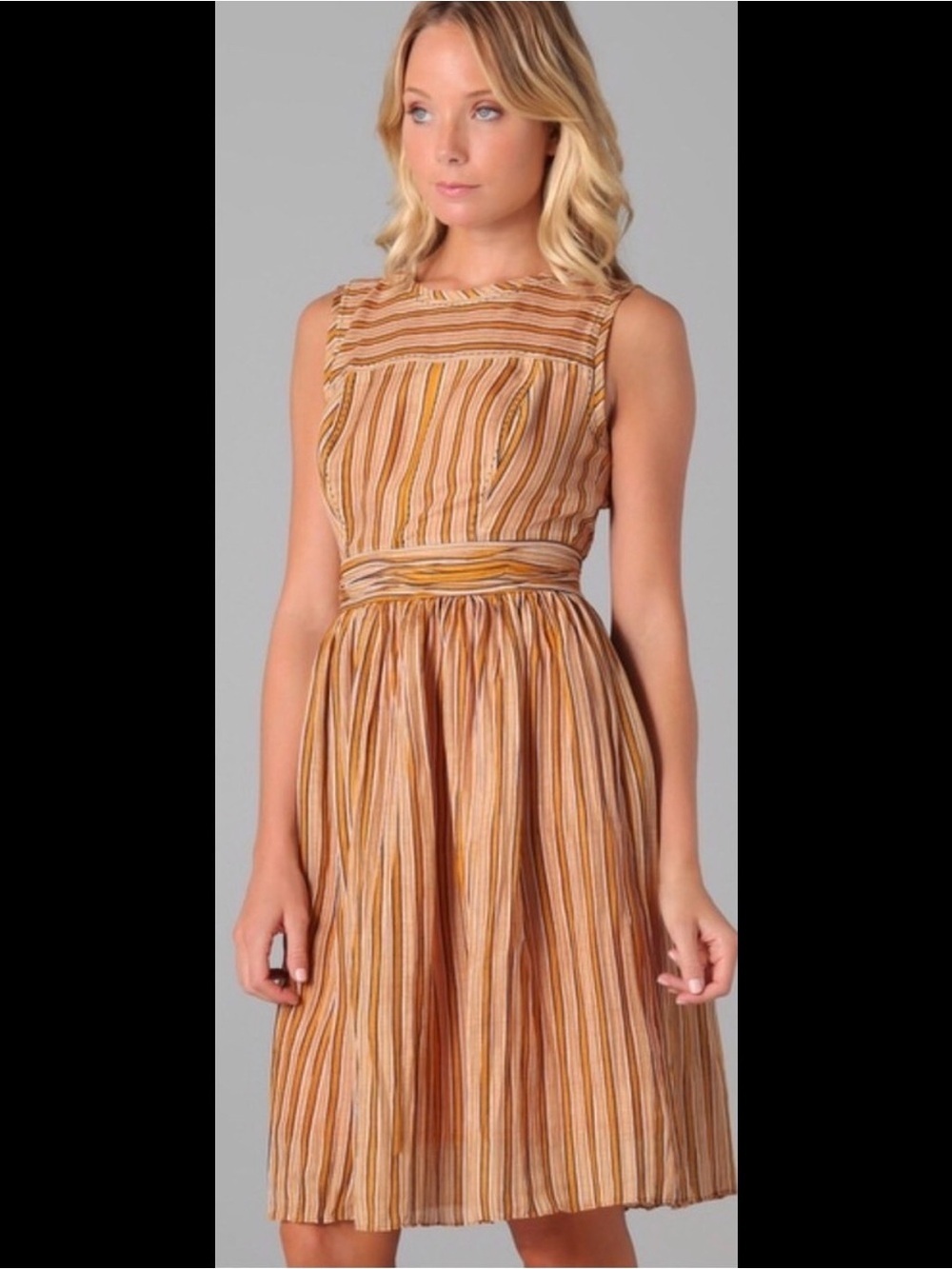 Tory Burch Striped Dress in Mustard, Coral & Navy